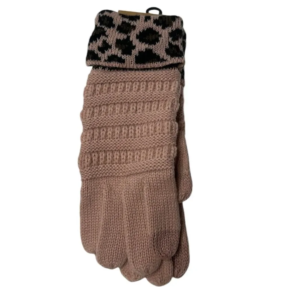C.C. Exclusives Pink Leather Leopard Print Gloves With SmartTips. NWT.
